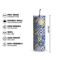 Blue Mosaic 600ml Tumbler with Straw
