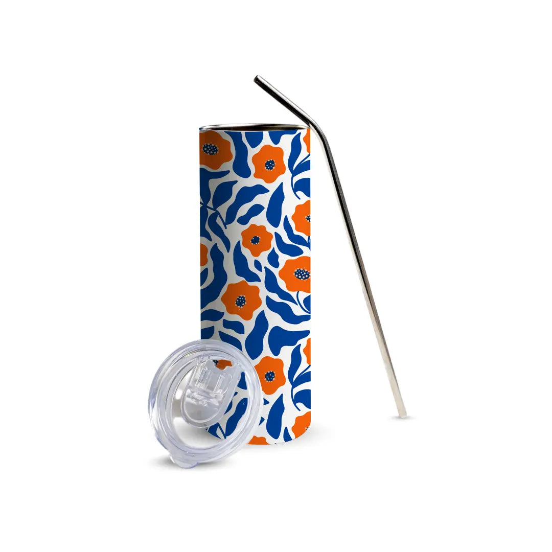 Azure Bloom 600ml Tumbler with Straw