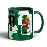 Fann Bliss Algeria FIFA World Cup commemorative ceramic mug with trophy and flag design. Green and white.