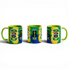 Fann Bliss Fifa World Cup Brazil commemorative ceramic mug with trophy and flag design, green interior and handle.