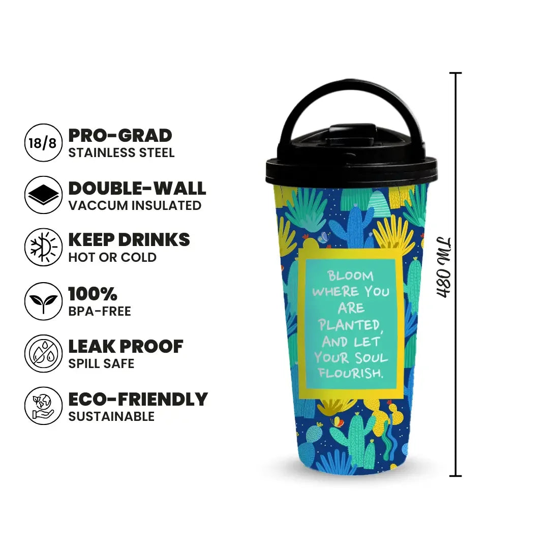 Cactus Flourish 480ml Tumbler with Handle Lid Fann Bliss