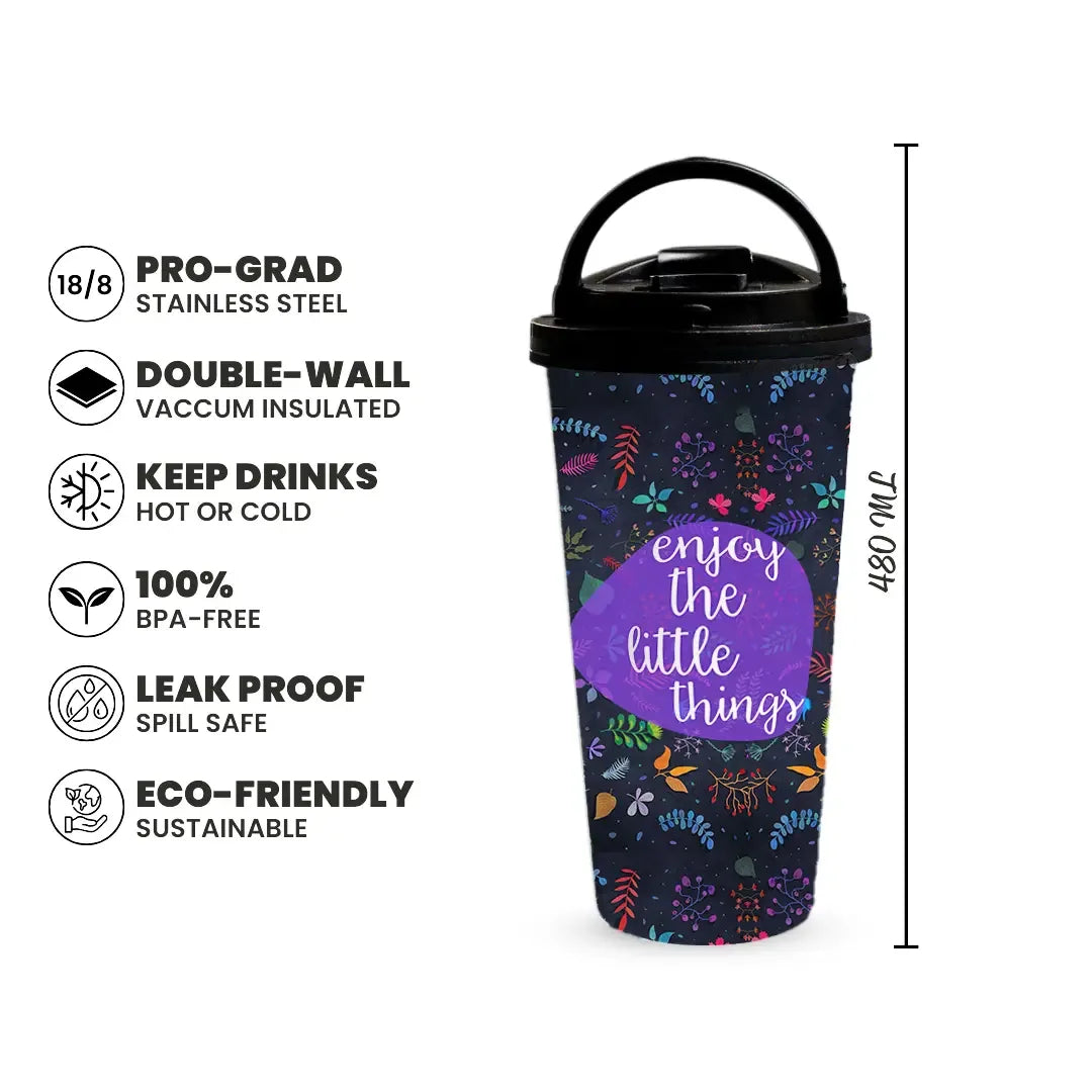 Dark Flourish 480ml Tumbler with Handle Lid Fann Bliss
