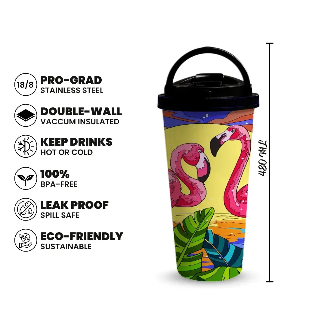 Flamingos 480ml Tumbler with Handle Lid Fann Bliss