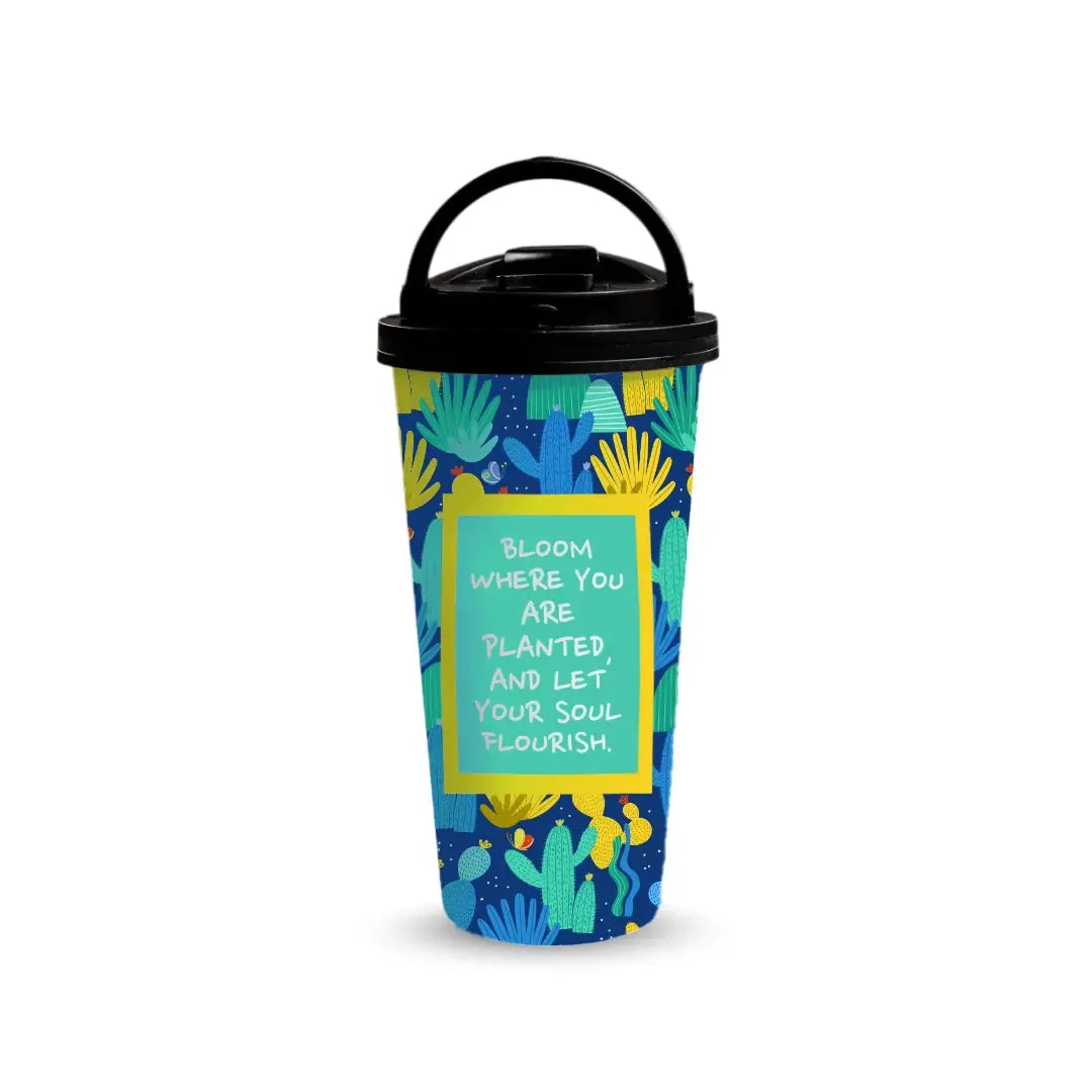 Cactus Flourish 480ml Tumbler with Handle Lid Fann Bliss