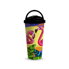 Flamingos 480ml Tumbler with Handle Lid Fann Bliss