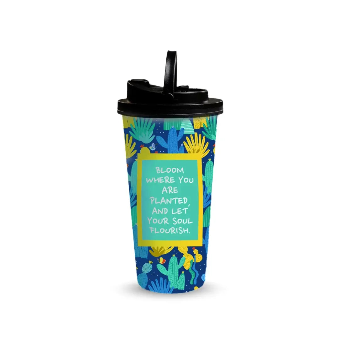 Cactus Flourish 480ml Tumbler with Handle Lid Fann Bliss