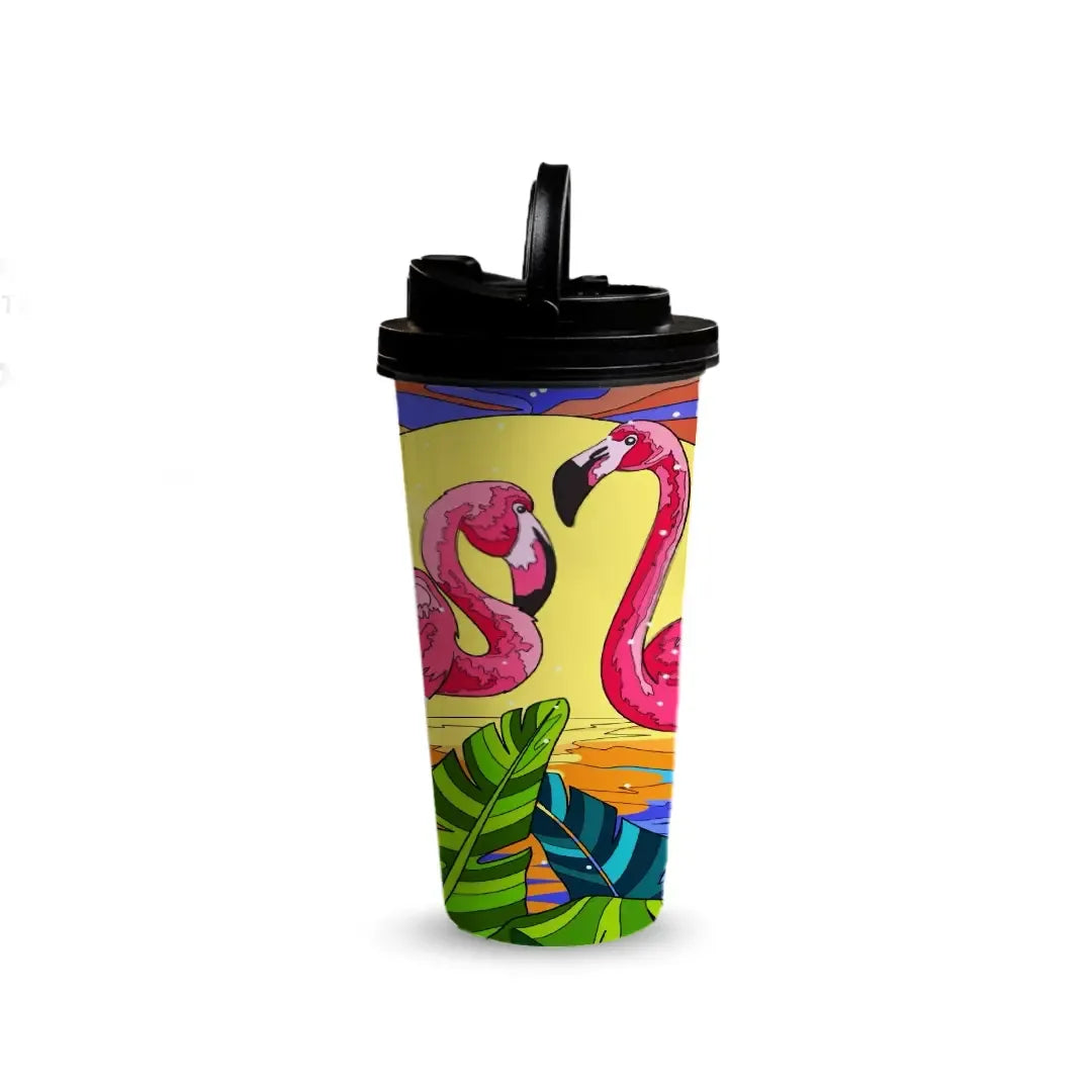 Flamingos 480ml Tumbler with Handle Lid Fann Bliss