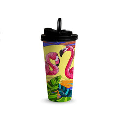 Flamingos 480ml Tumbler with Handle Lid Fann Bliss
