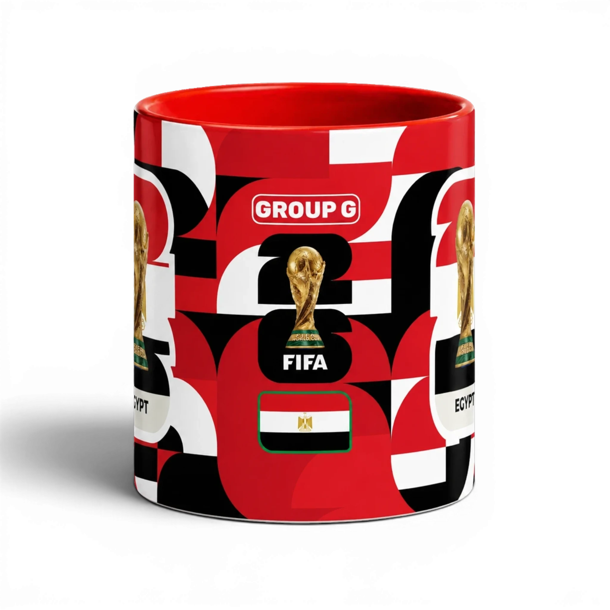 Shop the Egypt World Cup Mug – 320ml by Fann Bliss. A glossy full-wrap ceramic mug with a bold Egypt football fan design, perfect for match days and gifts.