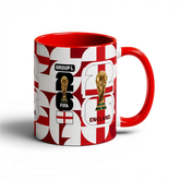 Fann Bliss England FIFA World Cup 2026 commemorative ceramic mug with St George's Cross pattern, red interior and handle.
