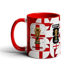 Fann Bliss England FIFA World Cup 2026 commemorative ceramic mug with St George's Cross design and trophy graphic.