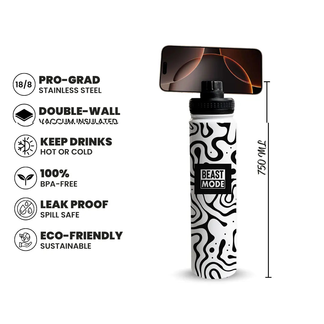 Beast Mode Black and White 750ml Bottle with MagSafe Lid Fann Bliss
