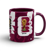 Fann Bliss FIFA World Cup Qatar 2022 commemorative mug in maroon and white with trophy graphic and "Group B" text.