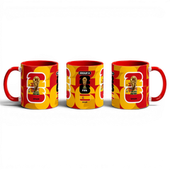 Fann Bliss Spain FIFA World Cup commemorative mug with Spanish flag and trophy design in red and yellow.