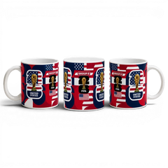 Fann Bliss United States FIFA World Cup 2026 commemorative ceramic mug with trophy, "United States" text, and Group D branding in red, white, and blue.