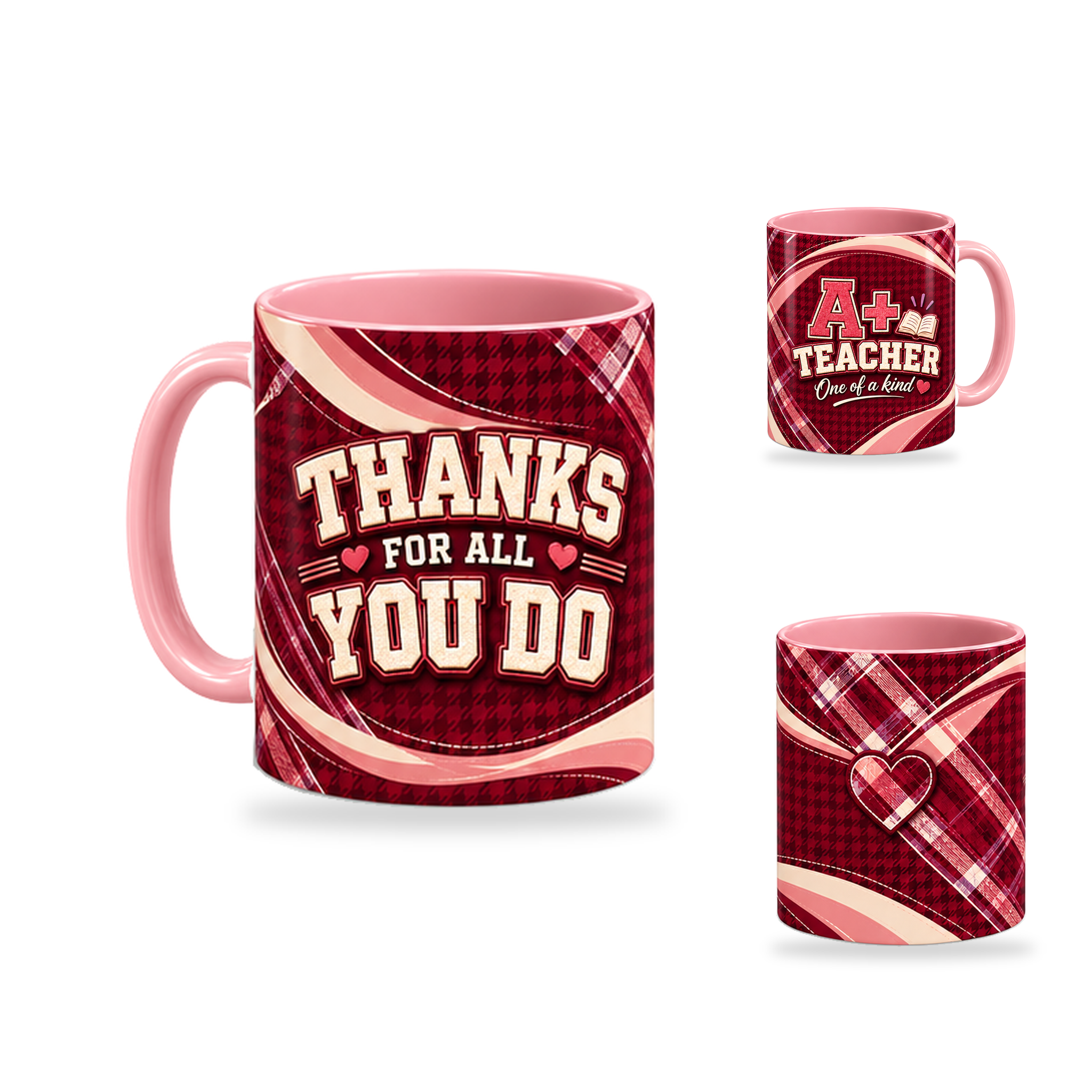 A Plus Teacher Mug – 320ml, Pink ceramic mug, opposite-side of the Teacher’s Day artwork