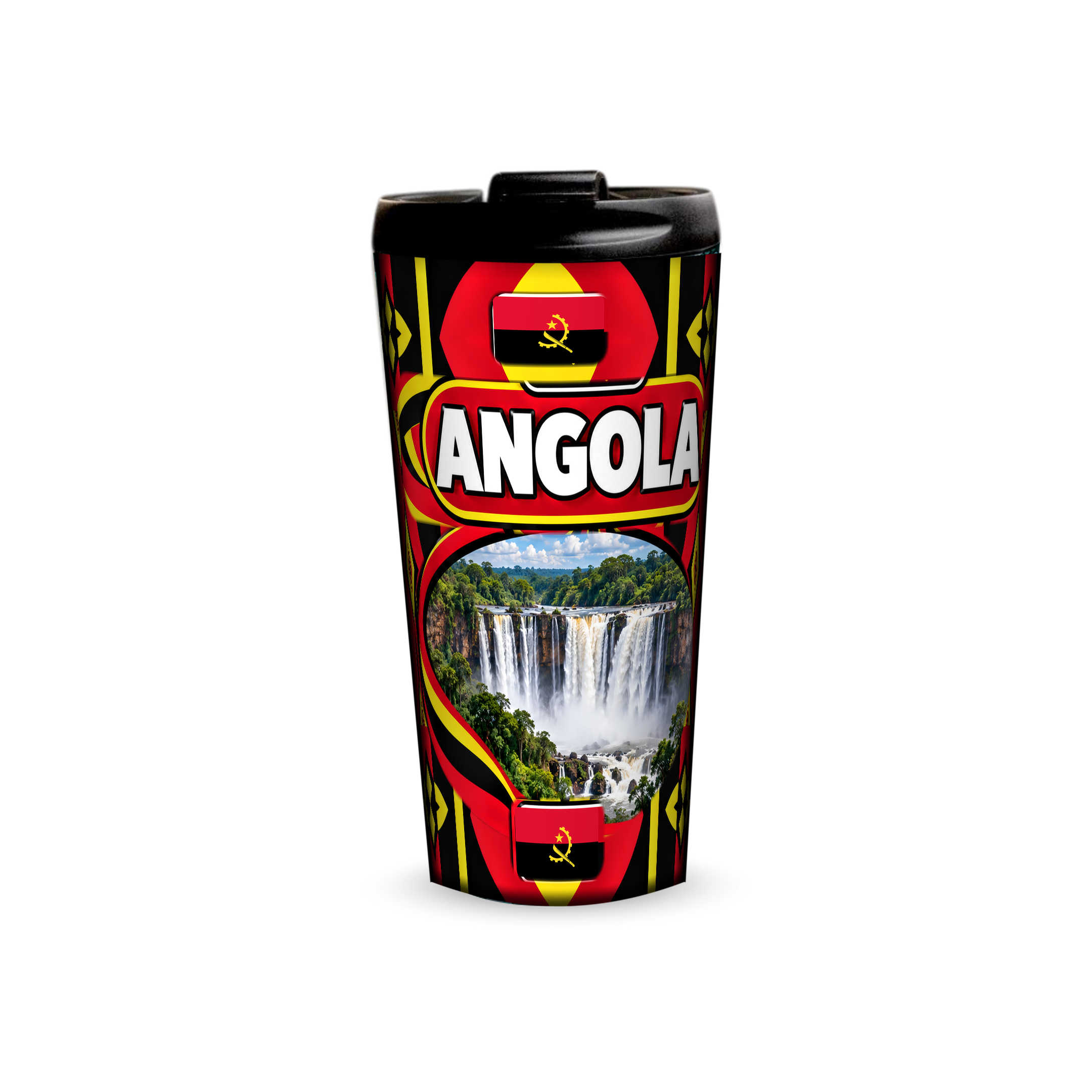 Angola 480ml tumbler front view with country design