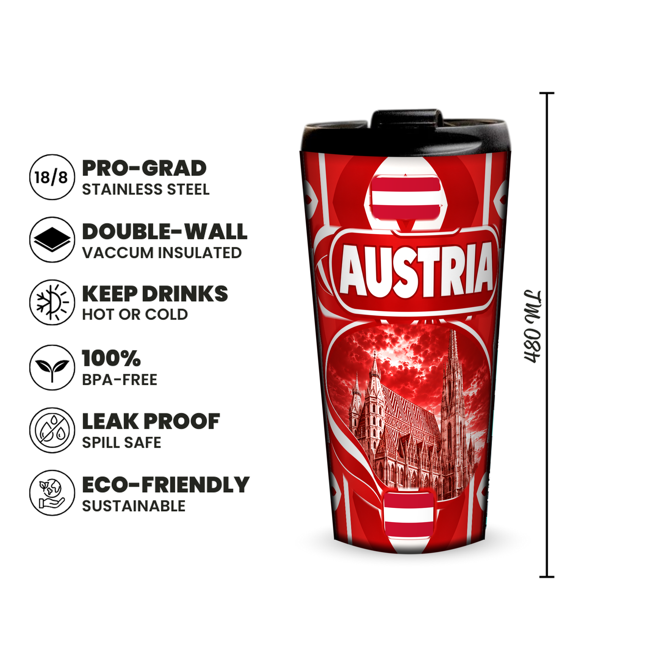 Austria 480ml insulated tumbler features and size