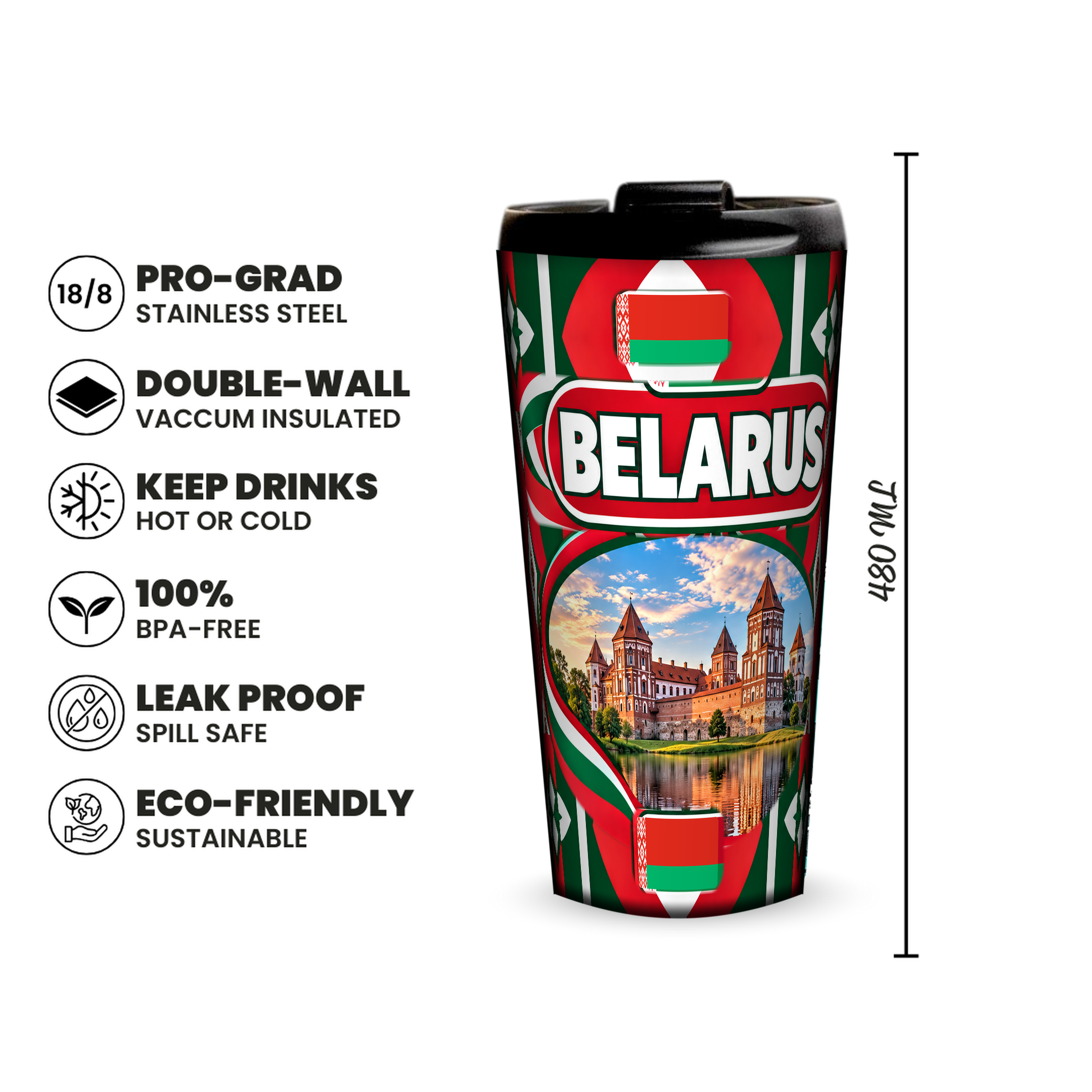 Belarus 480ml insulated tumbler features and size