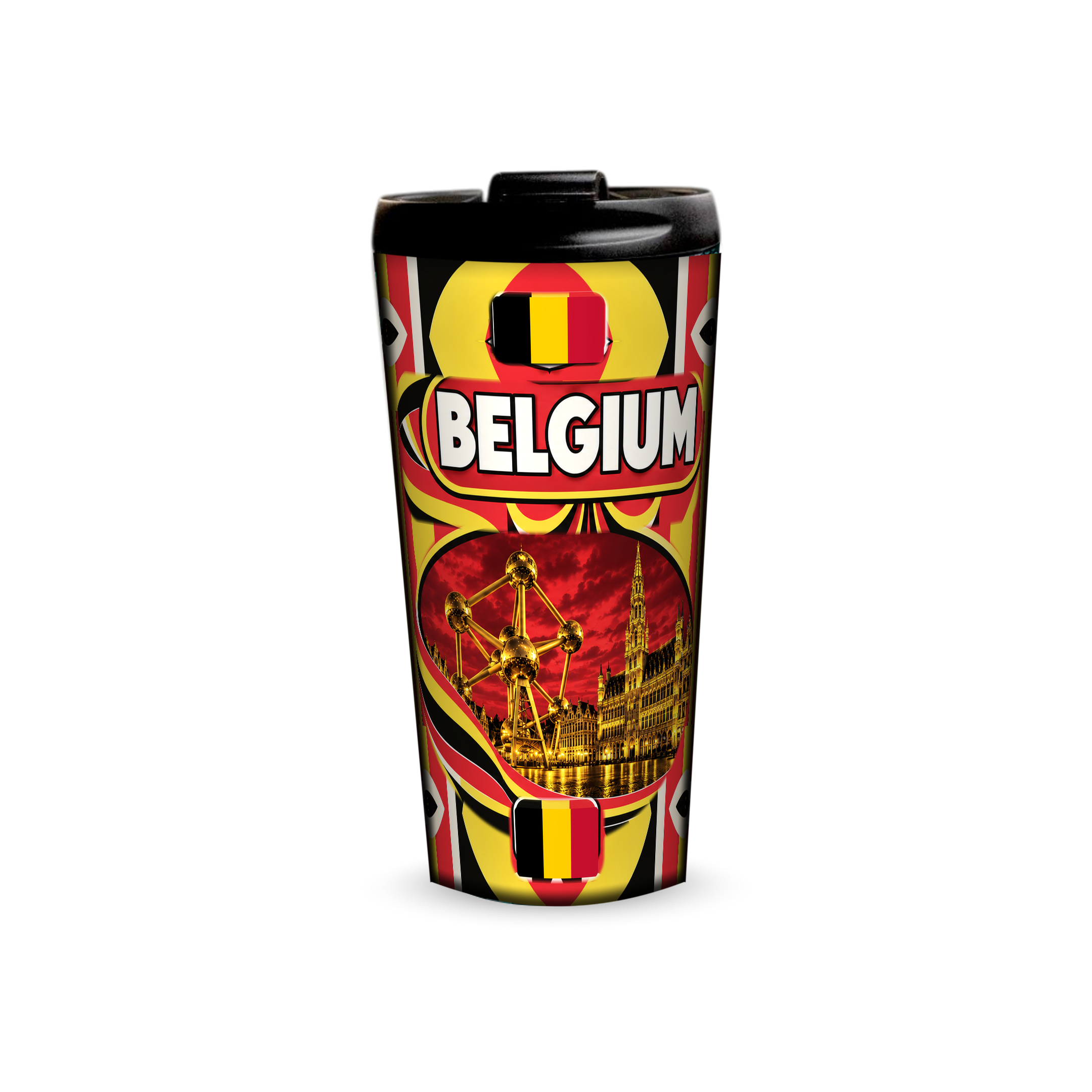 Belgium 480ml tumbler front view with country design
