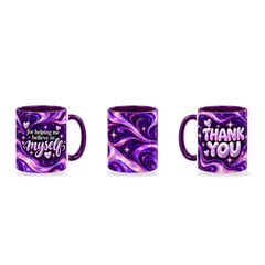 Believe In Me Mug – 320ml, Purple ceramic mug, three-angle overview of the Teacher’s Day artwork