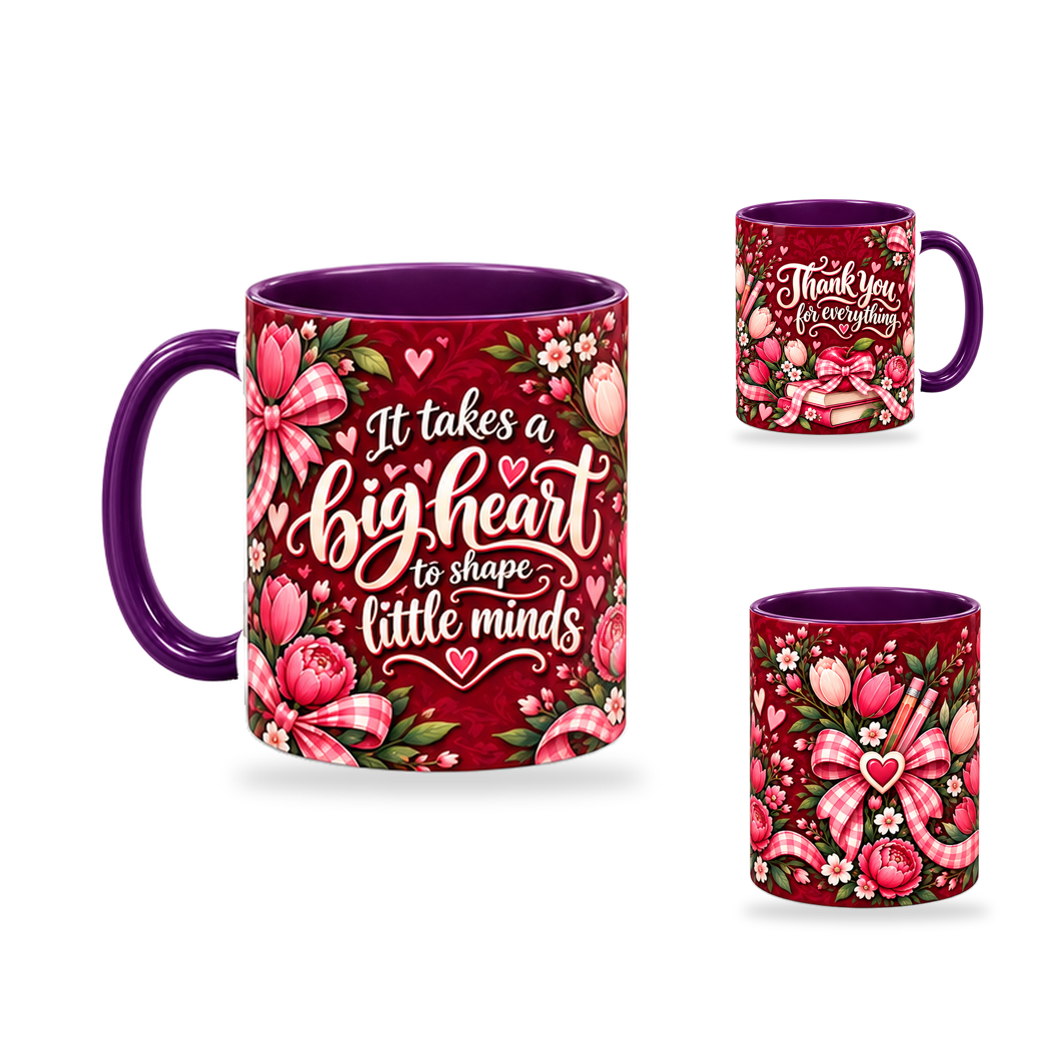 Big Heart Mug – 320ml, Purple ceramic mug, opposite-side of the Teacher’s Day artwork