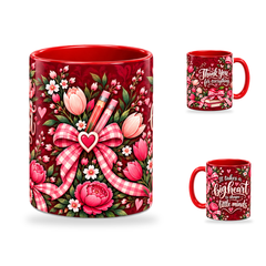 Big Heart Mug – 320ml, Red ceramic mug, centre-pattern of the Teacher’s Day artwork