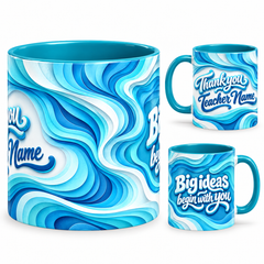 Big Ideas Mug – 320ml, teal ceramic mug, views of the full-wrap Teacher’s Day design