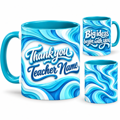 Big Ideas Mug – 320ml, Teal mug, left view with matching full-wrap artwork