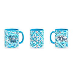 Big Possibilities Mug – 320ml, Light Blue ceramic mug, three-angle overview of the Teacher’s Day artwork