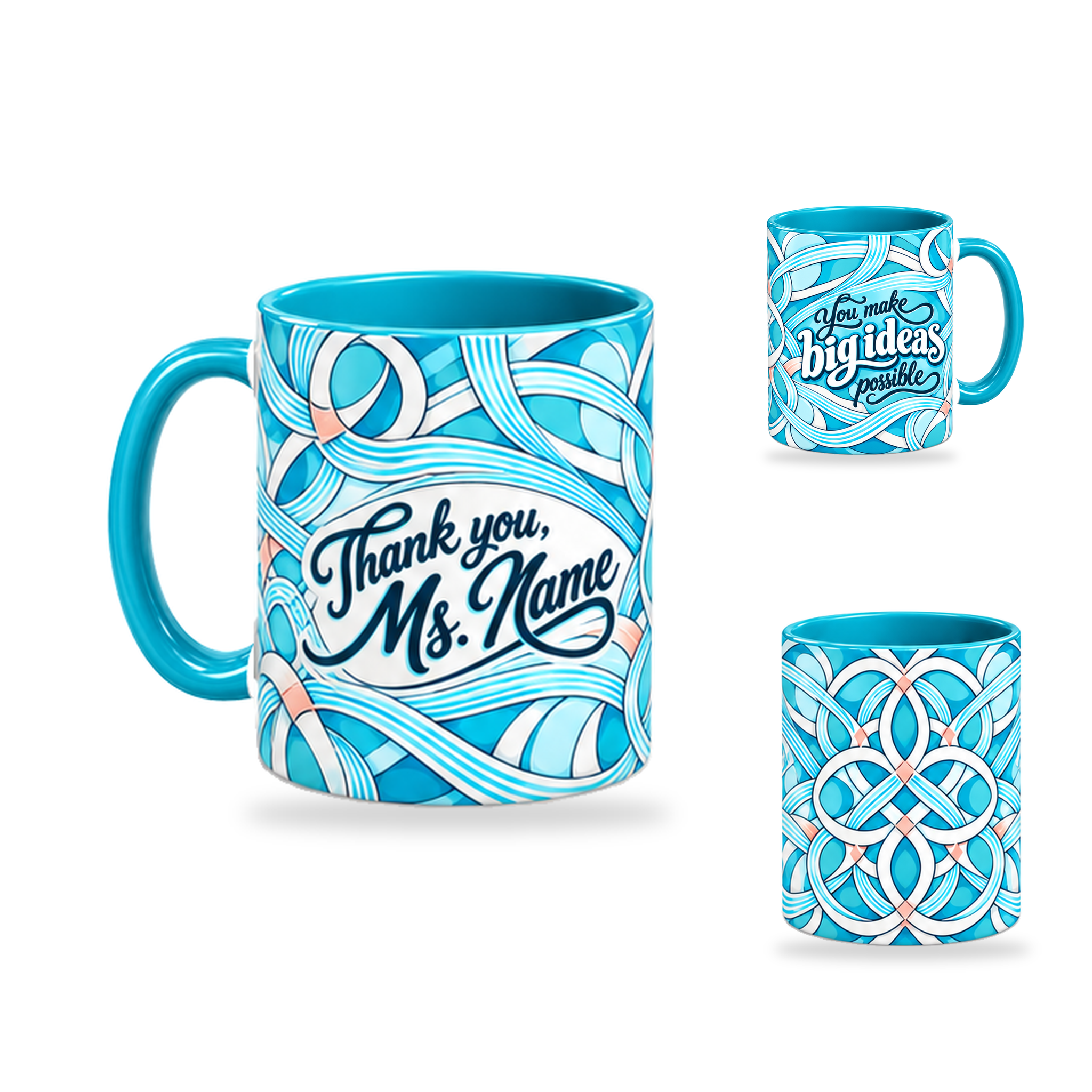 Big Possibilities Mug – 320ml, Teal ceramic mug, opposite-side of the Teacher’s Day artwork