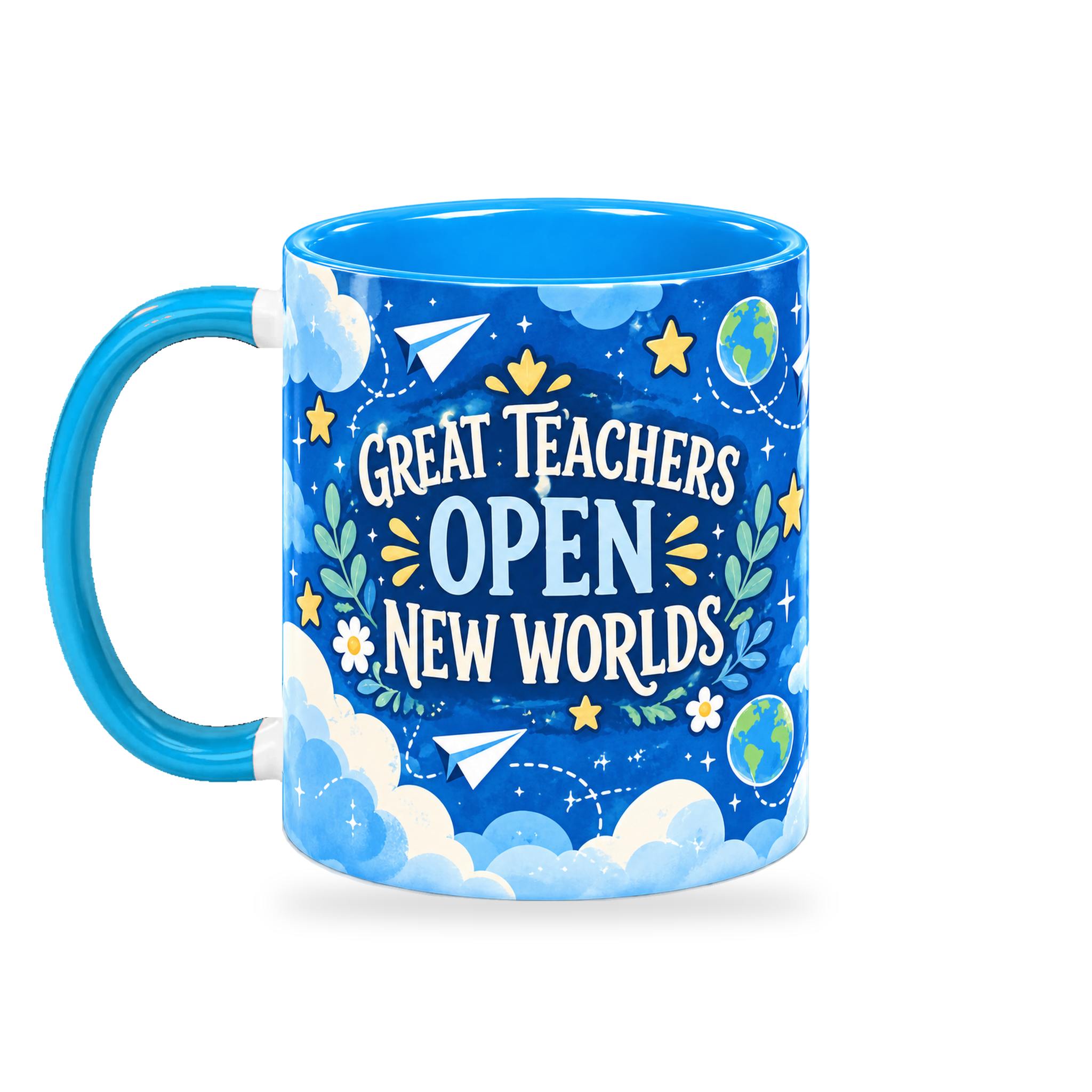 Blue Sky Explorer Teacher Mug – 320ml — left view on a transparent background