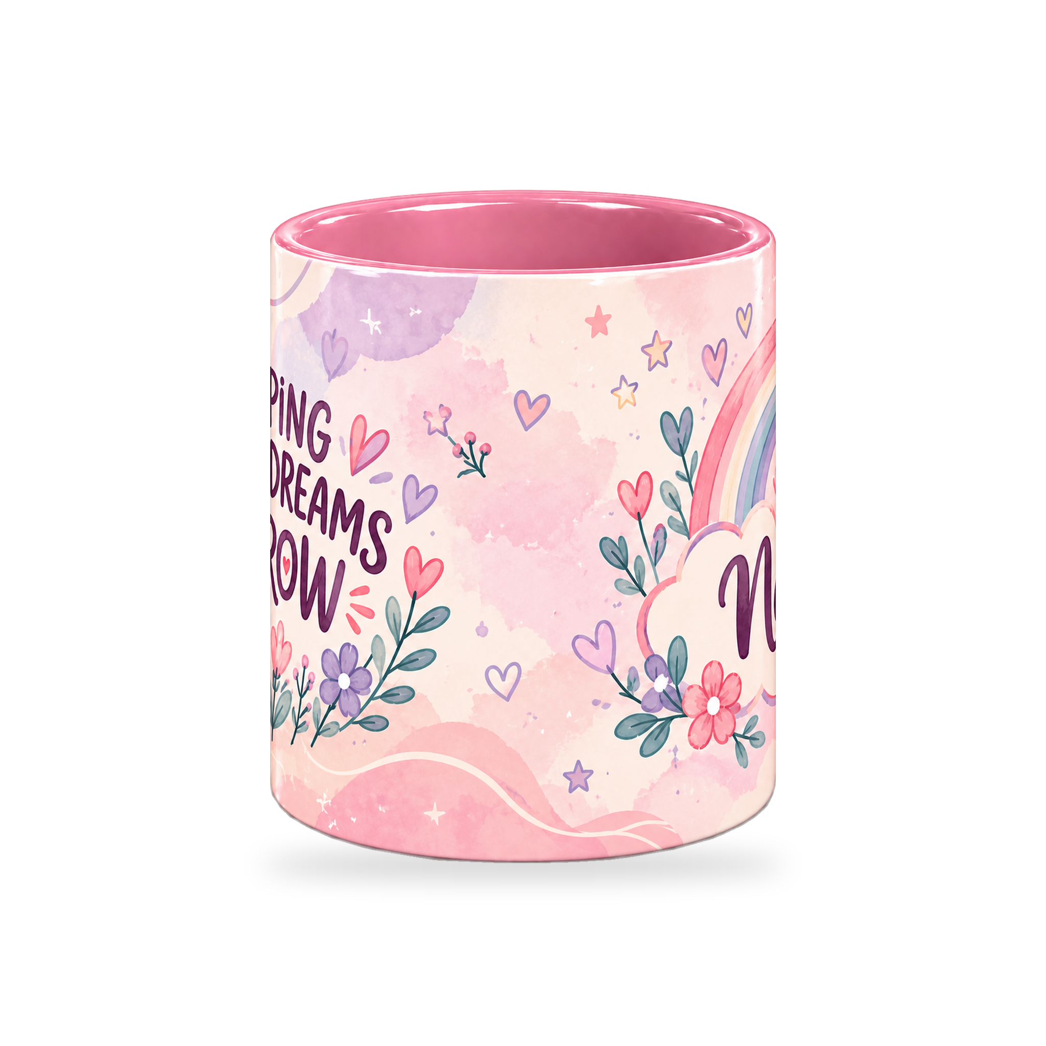 Blush Rainbow Promise Teacher Mug – 320ml — center view on a transparent background
