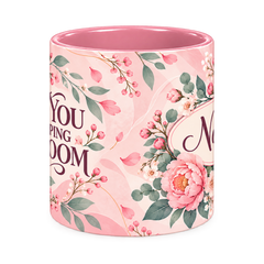 Blush Rose Gratitude Teacher Mug, pink – centre view of the full-wrap pattern