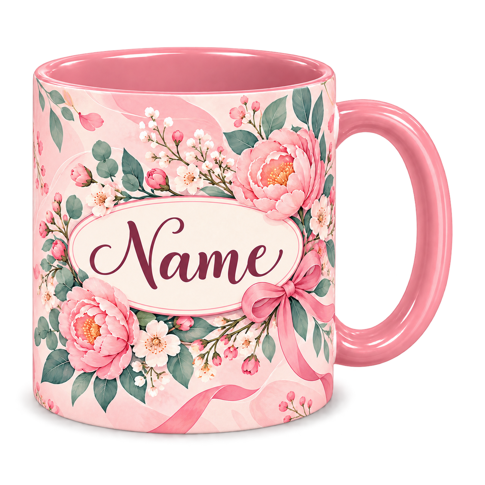 Blush Rose Gratitude Teacher Mug, pink – handle on the right, Name