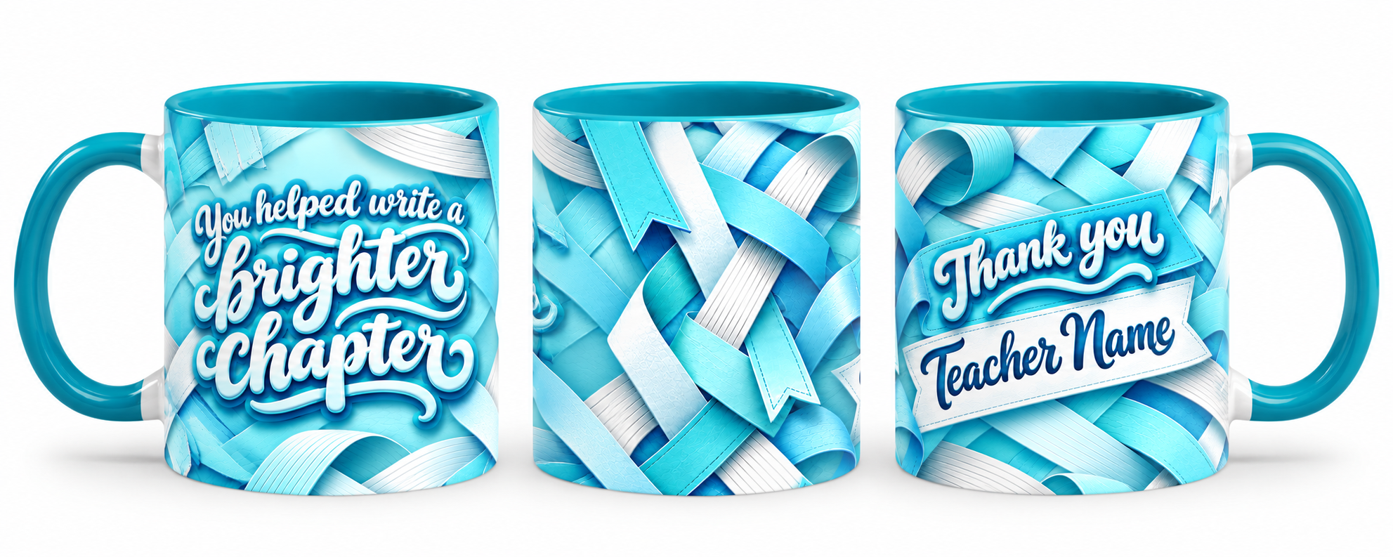 Brighter Chapter Mug – 320ml, teal ceramic mug, full-wrap overview