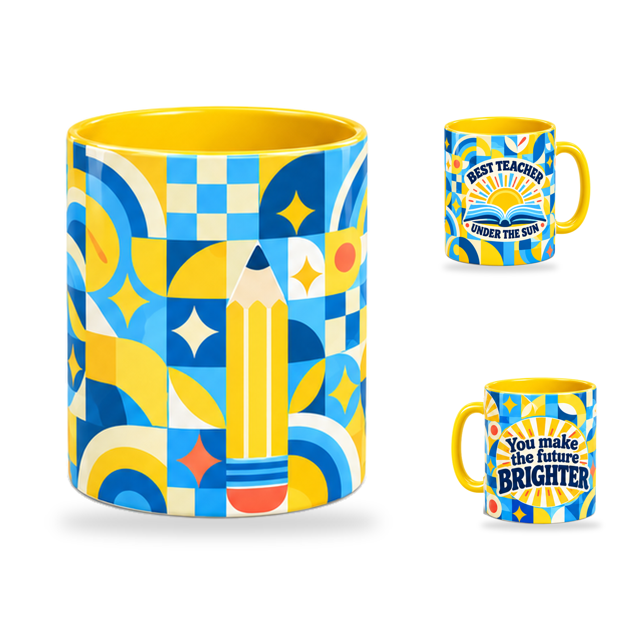 Brighter Future Mug – 320ml, Yellow ceramic mug, centre-pattern of the Teacher’s Day artwork