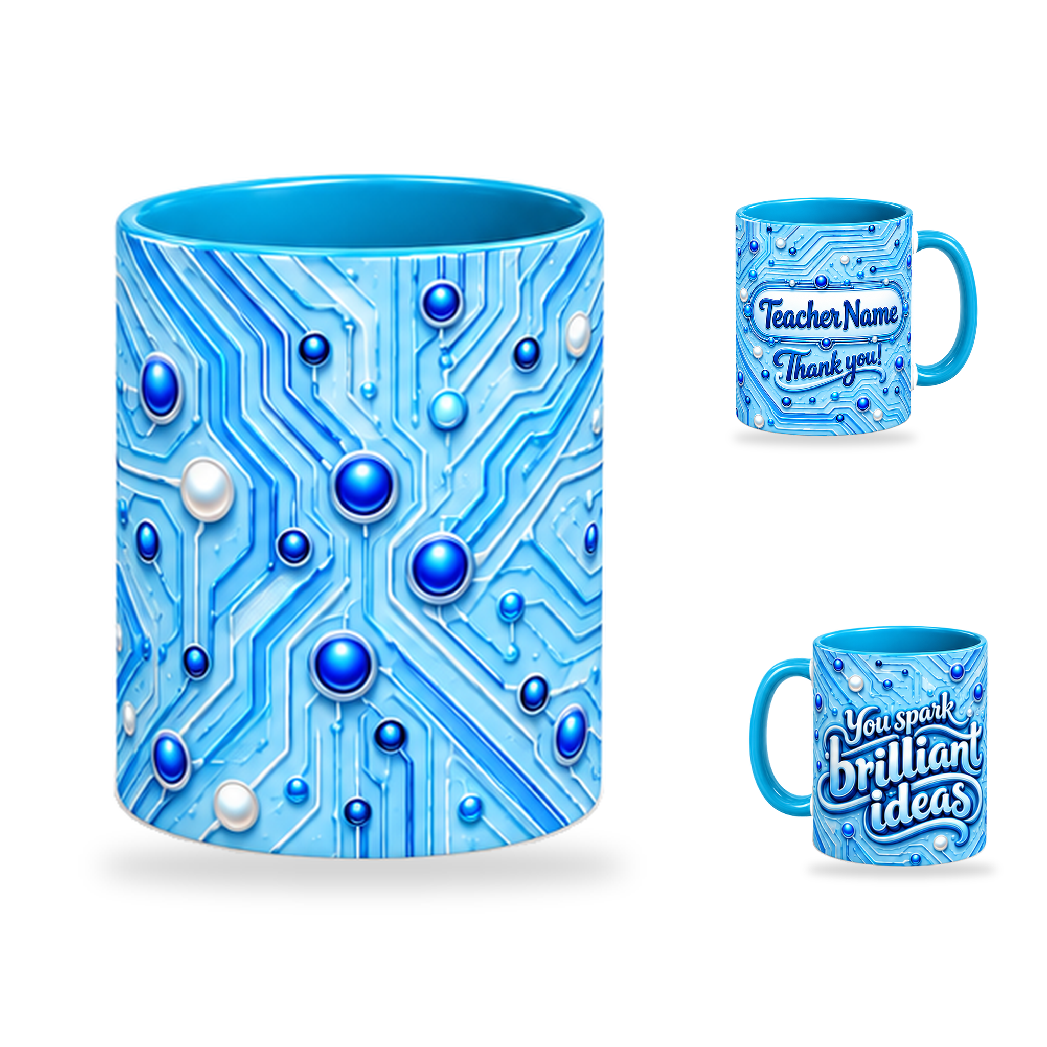 Brilliant Ideas Mug – 320ml, Light Blue ceramic mug, centre-pattern of the Teacher’s Day artwork