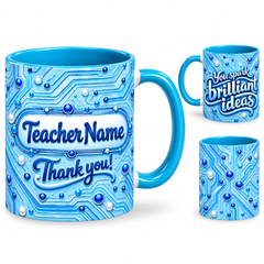 Brilliant Ideas Mug – 320ml, light blue ceramic mug, views of the full-wrap Teacher’s Day design