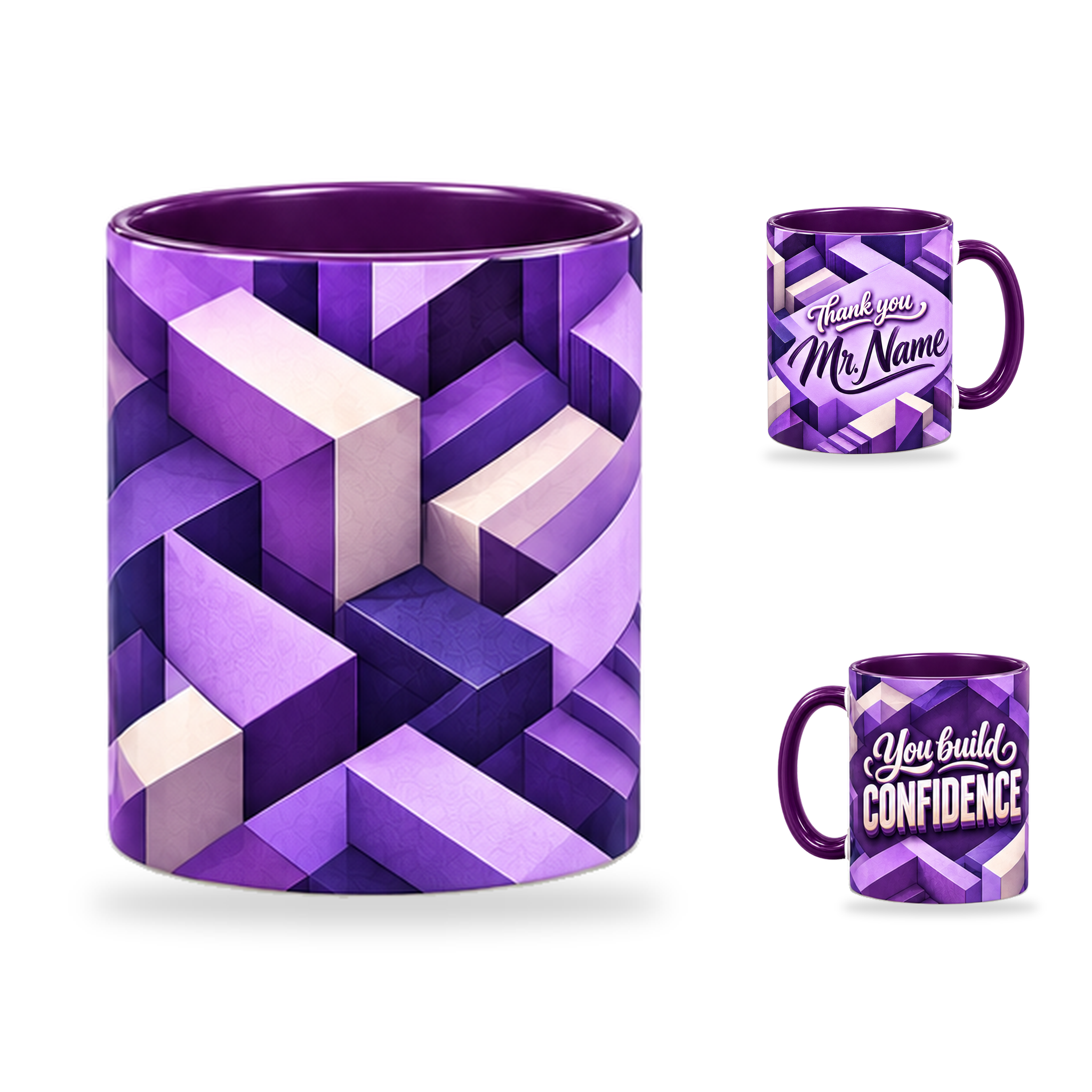 Building Confidence Mug – 320ml, Purple ceramic mug, centre-pattern of the Teacher’s Day artwork