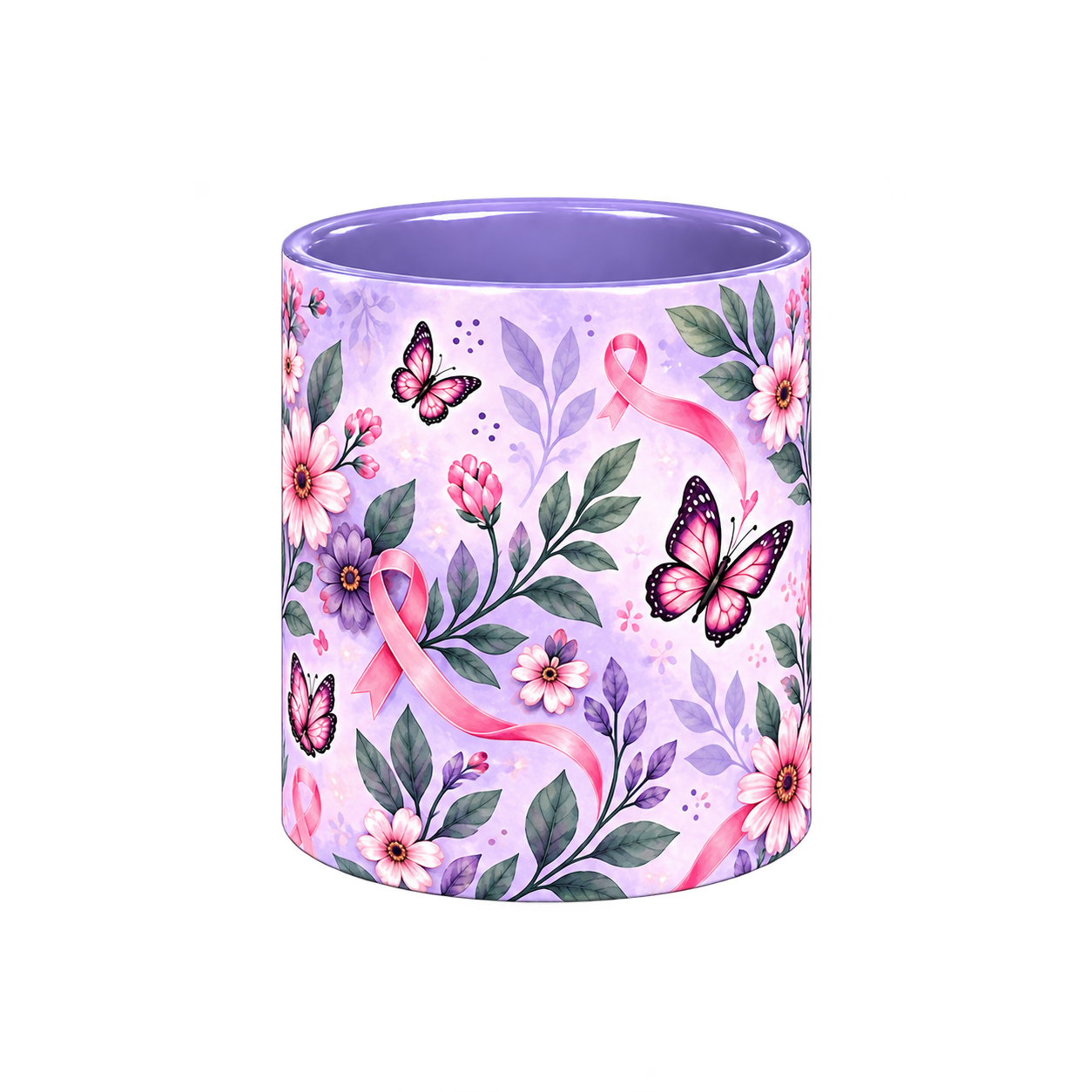 Butterfly Hope Pinktober Mug – Light Purple, 320ml, centre wrap view