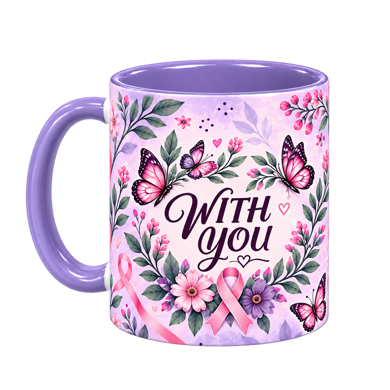 Butterfly Hope Pinktober Mug – Light Purple, 320ml, left handle view