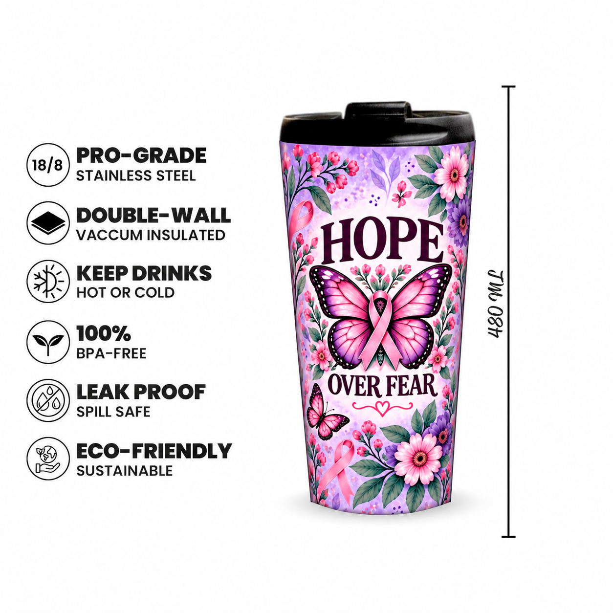 Butterfly Hope Pinktober Tumbler – 480ml, 480ml capacity and product features