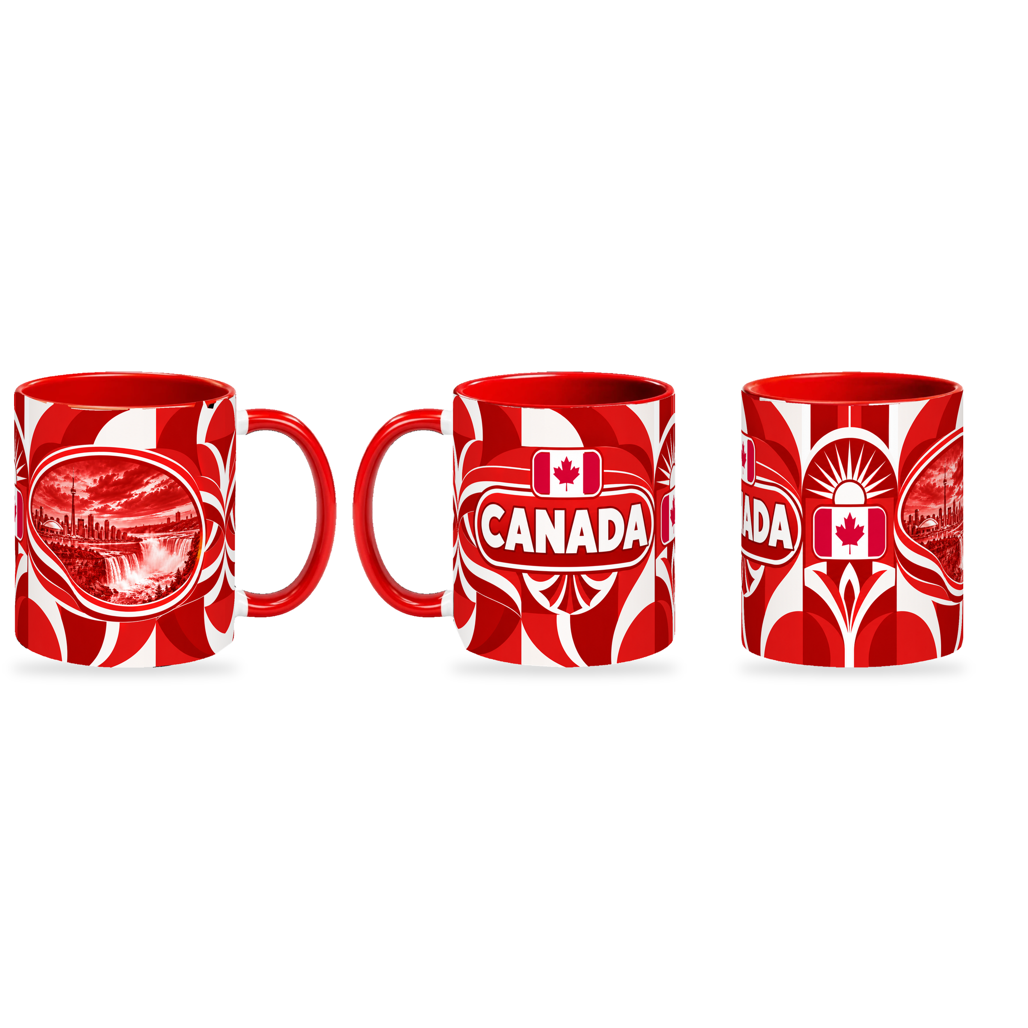 Canada Mug – 320ml — three matching angles together on a white background with a soft shadow