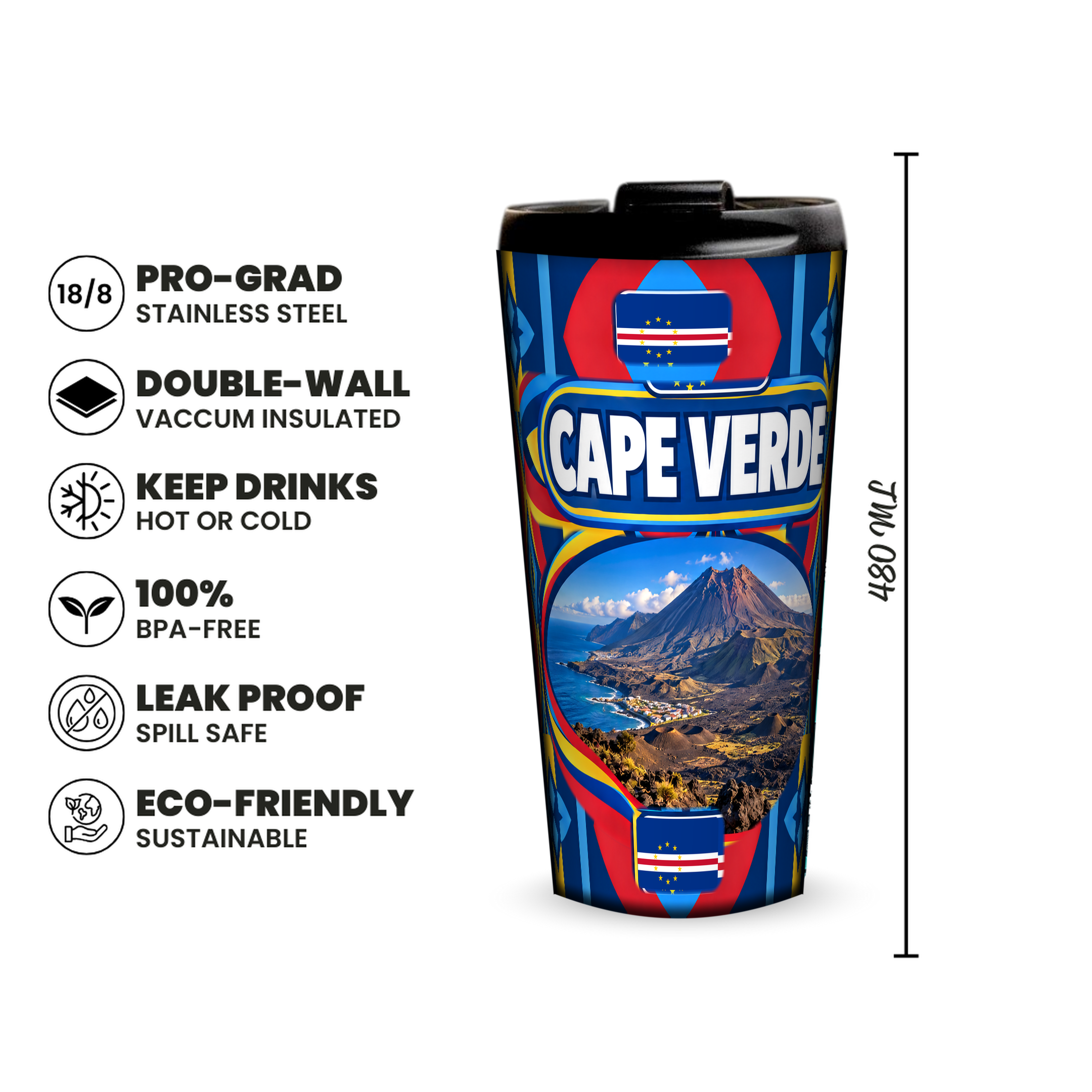 Cape Verde 480ml insulated tumbler features and size
