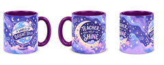 Celestial Classroom Teacher Mug, purple – right, left and centre views side by side