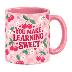 Cherry Sweet Teacher Mug, pink – handle on the right, YOU MAKE LEARNING SWEET
