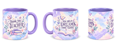 Clouds of Possibility Teacher Mug, light purple – right, left and centre views side by side