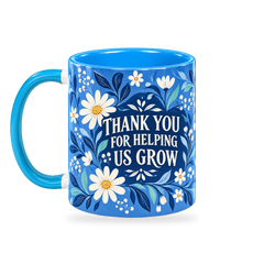 Cobalt Floral Thanks Teacher Mug – 320ml — left view on a transparent background