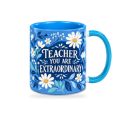 Cobalt Floral Thanks Teacher Mug – 320ml — right view on a transparent background